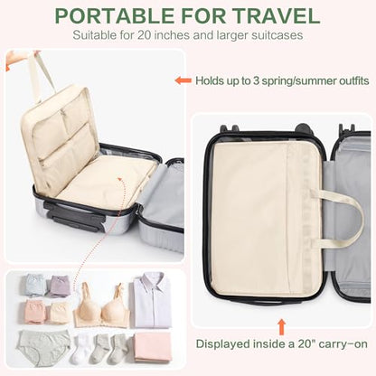 SUNUP Hanging Suitcase Organizer for Travel, 5 in 1 Packing Cube, Beige - color: Beige