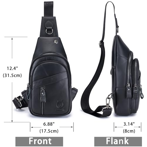 LUKZIJAES Genuine Leather Sling Bag for Men - color: #14-black