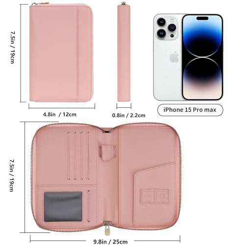 Leather Zipper Passport Wallet Holder Travel Essentials with RFID Blocking - color: Pink