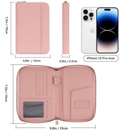 Leather Zipper Passport Wallet Holder Travel Essentials with RFID Blocking - color: Pink