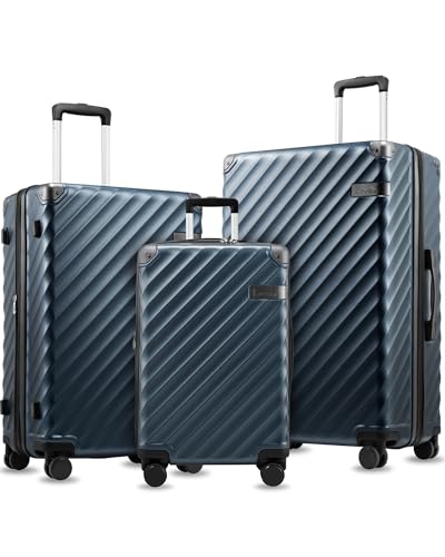 LUGGEX 3-Piece Luggage Set, 20/24/28 Inch, Navy - color: Navy, size: 3-Piece Set (20/24/28)