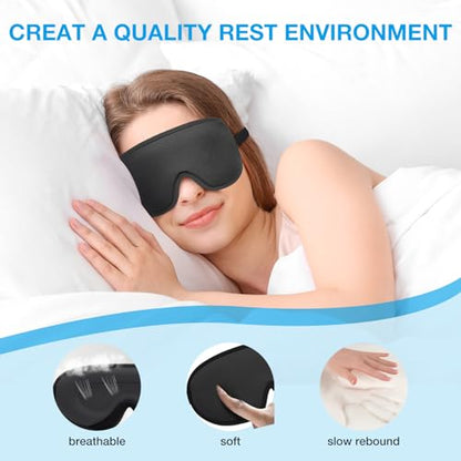 LYSIAN 3D Blackout Sleep Mask for Side Sleepers, 5 Pairs Ear Plugs, Black - color: Black