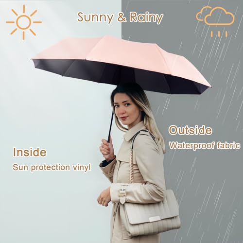 Fogkey 2-Pack Windproof, Waterproof, UV-Blocking Portable Travel Umbrella, Compact Sun & Rain Folding Umbrella, Double Rib Structure, Large Auto Open and Close Car Umbrella - color: PINK+CYAN