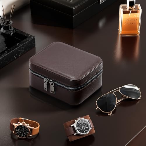 ProCase Travel Watch Case, 2 Slots Mens Jewelry Box -Brown - color: Brown, size: 2-Slot