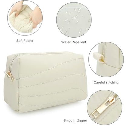 Small Makeup Bag for Purse, Quilted Travel Cosmetic Bag - color: A- Beige