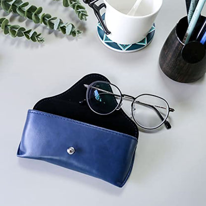 LogHog Portable Leather Glasses Case,Flexible Sunglasses Pouch Slim Case for Women Men Horizontal Eyeglass Case - color: Button-inkblue
