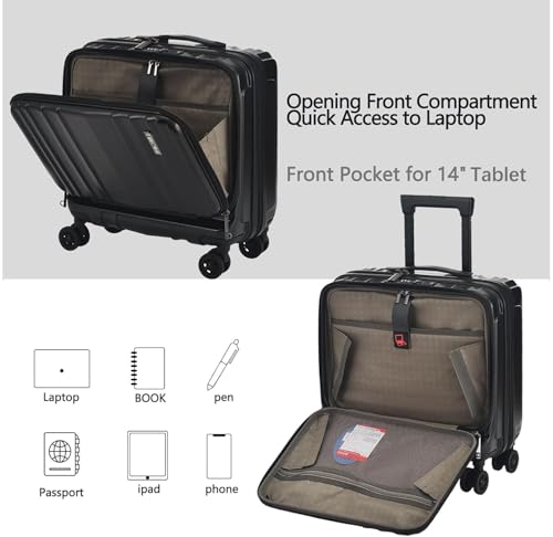 TydeCkare 16" Carry on Luggage with 2 Laptop Compartments Airline Approved - color: Black
