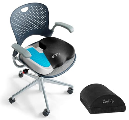 ComfiLife Gel Enhanced Seat Cushion & Foot Rest Bundle - Office Chair Cushion Foot Rest for Under Desk - Premium Memory Foam - Back and Sciatica Relief