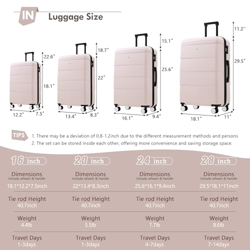 Merax 6 Piece Luggage Set,Hardshell Travel Suitcase Set.Light Pink - color: Light Pink, size: 6 Piece(20/24/28/DB/TB)