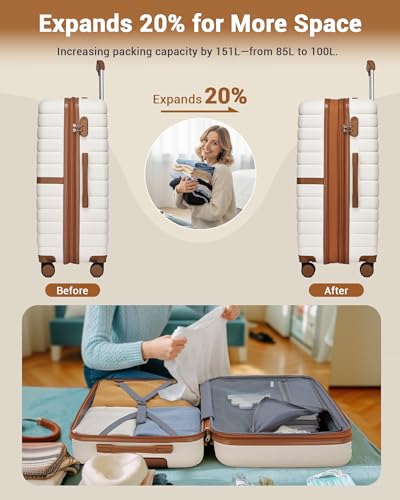 Kono Luggage Sets 3 Piece, Expandable 28 Inch Luggage with Spinner Wheels, Lightweight & Anti-Scratch PC+ABS Hardshell Travel Rolling Suitcase Large Checked Luggage with Tote Bag, Black/Brown - color: Black/Brown, size: 3 Piece Set (28/Db/Tb)