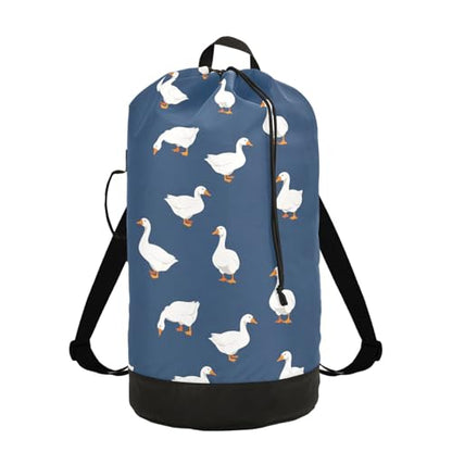 Ducks Navy Blue Laundry Bag Backpack Washable Large Enough Dirty Clothes Organizer for Vacation Road Trip Essentials Dorm - color: Ducks Navy Blue