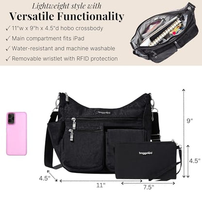 Baggallini Modern Everywhere Crossbody Bag for Women 11x9x4.5 Rfid Hobo Bag - color: Black Cheetah Emboss