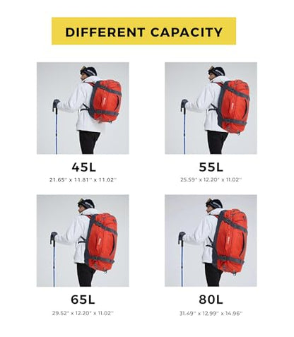 Ubon Convertible Duffel Backpack Weekender Gym Bag with Shoe Compartment - color: Orange, size: 65L