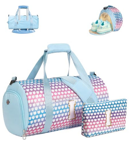 Customized Birthday Gift for Girls, Initial Overnight Weekend Bag - color: Rainbow Blue, style: I