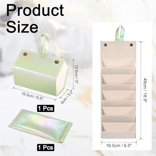 PATIKIL Travel Sunglasses Organizer, 5 Slot Foldable Sunglasses Holder Leather Sunglass Storage Organizer with Pouch - color: Green