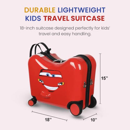 Bioworld Cars Kids Luggage 15" Ride-On Travel Bag for Boys and Girls - color: Cars Smiley Red