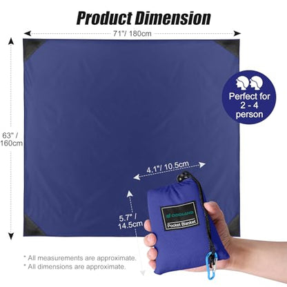 Odoland Sandproof Beach Blanket, Waterproof Portable Mat with Carry Pouch - color: Blue, size: 63" x 71"(2-4 People)