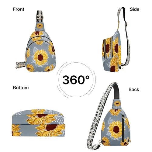 Sunflower Leather Sling Bag for Woman Crossbody Bags Backpack Women Chest Bag Fashion High Capacity Running Travel - color: Grey