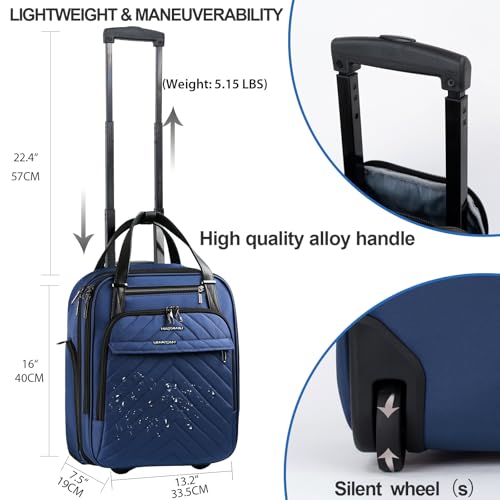 VANKEAN 16" Underseat Rolling Suitcase Travel Business Lightweight - color: Haze Blue