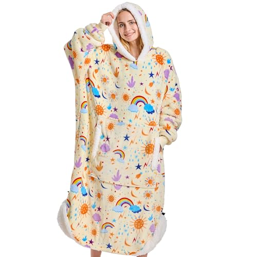 yescool Wearable Blanket Hoodie as Christmas Birthday Gifts for Women Mom - color: Beige Rainbow, size: Oversized