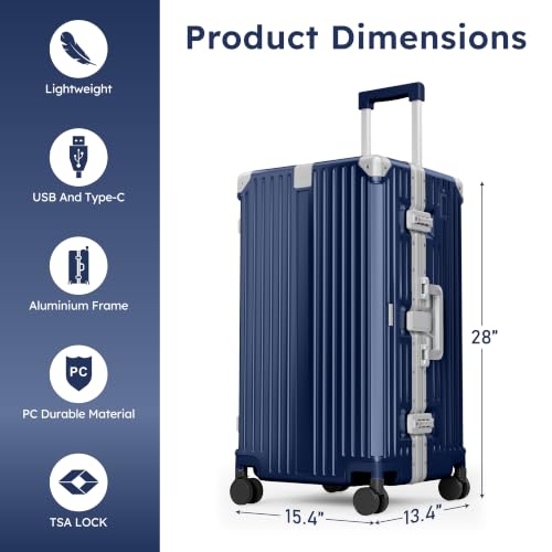 ALPHA CAMP Trunk Luggage 26 Inch with Aluminum Frame Zipperless Suitcase - color: Royal Blue, size: 26 Inch