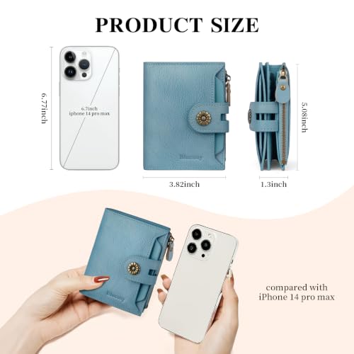 RFID Blocking Leather Womens Wallet with Coin Pocket(lakeblue) - color: c6-lakeblue