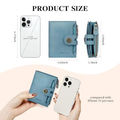 RFID Blocking Leather Womens Wallet with Coin Pocket(lakeblue) - color: c6-lakeblue
