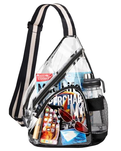 HULISEN Clear Sling Bag for Stadium Events, Transparent Crossbody Backpack - color: Black and White Stripe