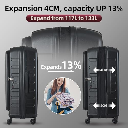 Kaleenie 2 PCS 20/29 Luggage Sets, 20” Cabin Luggage 29” Side Open Suitcase - color: Dark Black, size: 20/29 Set