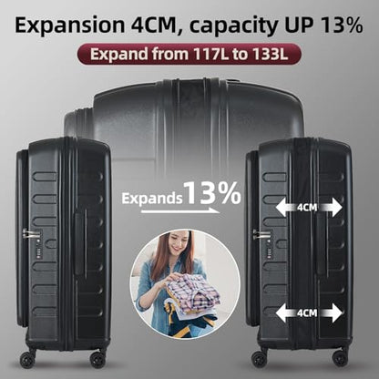 Kaleenie 2 PCS 20/29 Luggage Sets, 20” Cabin Luggage 29” Side Open Suitcase - color: Dark Black, size: 20/29 Set