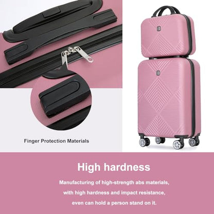 Tripcomp Carry-on Luggage Set 2 Piece Hardside Suitcase With Spinner Wheels - color: Pink-2, size: 2 Piece Set(14/20)
