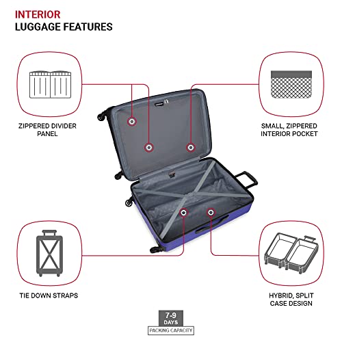SwissGear 8018 Expandable Luggage, Hard Shell Large Luggage with Spinner Wheels - color: Blue Violet, size: Checked-Large 27-Inch