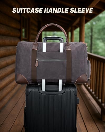 Gonex Waxed Canvas Duffle Bag, Waterproof 55L Travel Weekender Overnight - color: Dark Grey