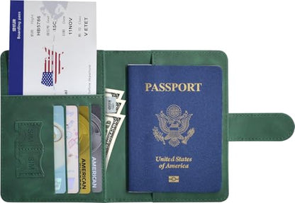 Passport Holder Cover Wallet Case RFID Blocking Card Slot Travel Essentials - color: Green