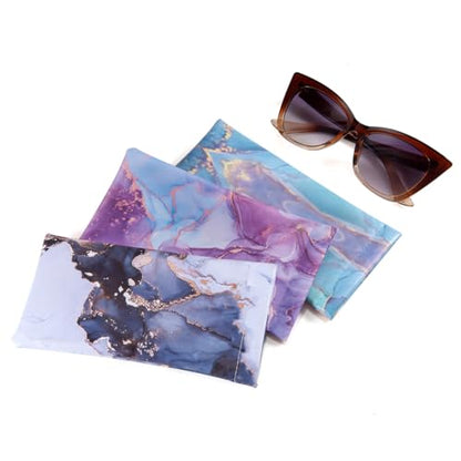 TRIUMPH VISION Eyeglass Case Glasses Case Soft Sunglass Pouch Sleeve 3 Pack - color: Pu Marble Multi Colors