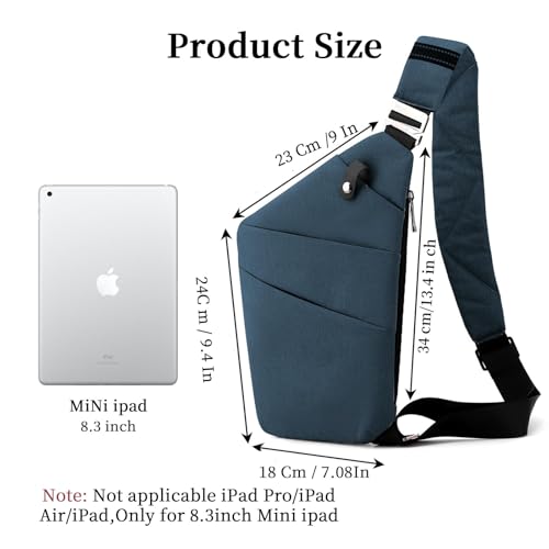 Anti Theft Crossbody Bag, One Shoulder Chest Sling Bag Multi Pockets Slim Anti Theft Travel Purse for Women & Men - color: Blue Right