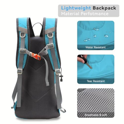 Small Lightweight Hiking Backpack，20L Foldable Hiking Daypack Cycling Hydration Backpack Travel Camping Bag - color: Lake Blue