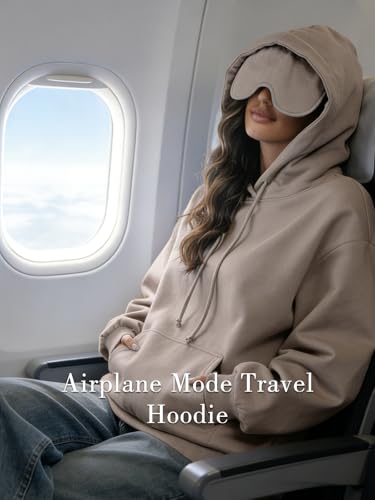 SeSe Code Travel Hoodie with Eye Mask Sleep Unisex Oversized Sweatshirt for Airplane, Road Trip Naps Fleece Couples Hoodies - color: Coffee Grey, size: Medium