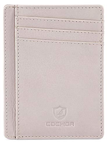 Cochoa Front Pocket Wallet for Men Women Slim Minimalist Real Leather RFID Blocking Credit Card Holder - color: SAND NAPPA