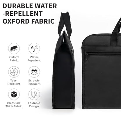 M&G 12x15 in Large Zipper Pouch with Handle, A4 Foldable Heavy-Duty Waterproof Oxford Zipper Document Bag, File Organizer for Office Travel Books Papers Filing Folder, Double Layer 1 Pack (Black) - color: Black, style: Heavy-Duty Double Layer Zipper
