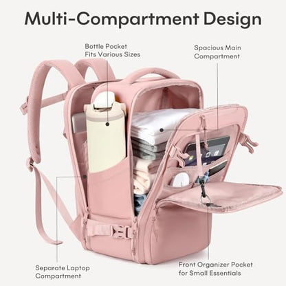 mibasies 30L Airline Approved Travel Carry On Backpack, fit 15.6" Laptop - color: Pink, size: Large