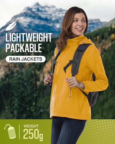 33,000ft Women's Rain Jacket Waterproof Lightweight Packable Raincoat - color: Amber Gold, size: 3X-Large