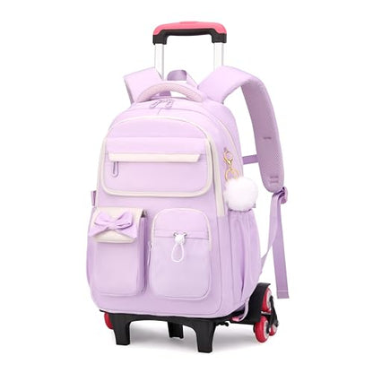 Purple Rolling Backpack for Girls Kids Trolley Rolling School Bag Wheeled Backpack for Elementary School Roller Bookbags on 6 Wheels, Purple - color: 6 Wheels Purple, style: 6 Wheels