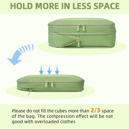 BAGAIL 4 Set/6 Set/8 Set Compression Packing Cubes Travel Accessories Expandable Packing Organizers (Square Mesh, 06-Matcha Green) - color: 06-Matcha Green, style: Square Mesh