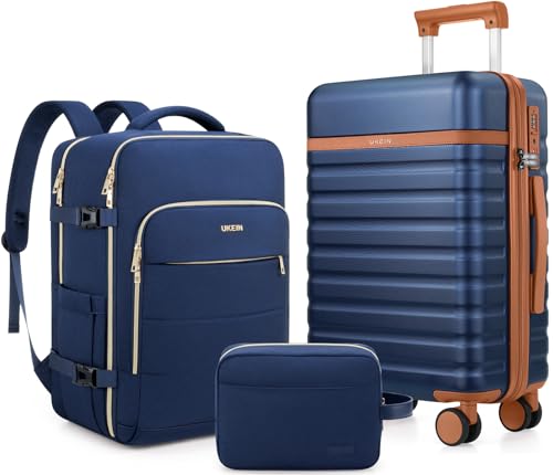 UKEIN Luggage Sets 3Piece, Carry On Luggage 20in Suitcase Set With Backpack - color: Navy Blue, size: 3 piece set (BP/20inch)
