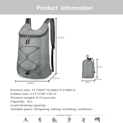 levayhill 16L Foldable Hiking Backpack,Small Packable Daypack, Gray - color: Gray
