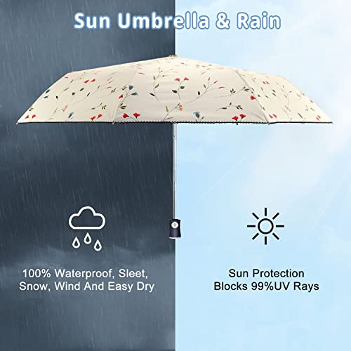 Cuby UV Sun Umbrella Compact Folding Travel Umbrellas Auto Open/Close - color: Flowers