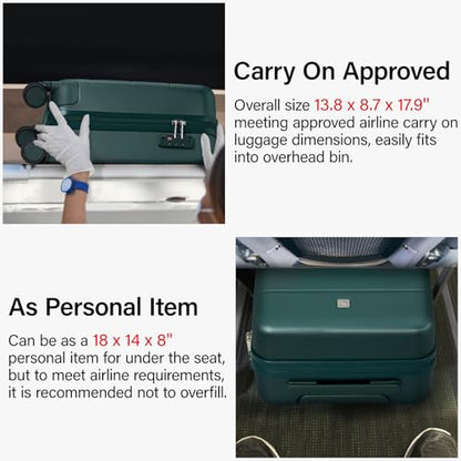 Hanke Underseat Carry On Luggage with Wheels, Hardside Small Suitcase - color: Blackish Green, size: 16 Inch