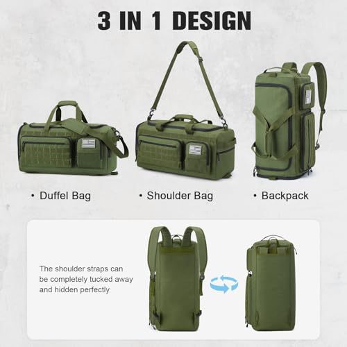 G4Free 3-in-1 Duffle Bag Travel Gym Sports, Large Tactical Duffel Backpack - color: Green