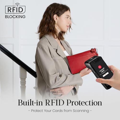 befen Genuine Leather Wristlet Clutch Wallet Purses with RFID Blocking - color: Fire-engine Red
